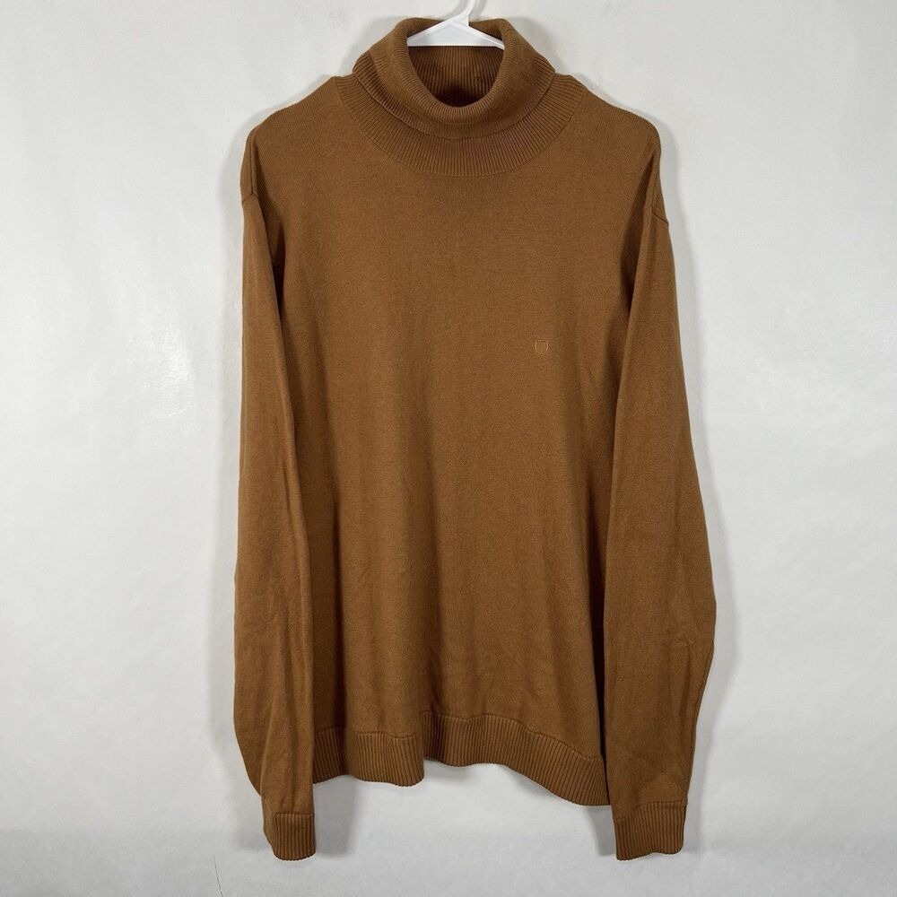 Brixton Turtleneck Sweater Mens Medium Light Brown Cotton Cashmere Blend Logo